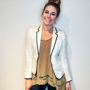 J. Crew White Linen Black Trim Schoolboy Blazer